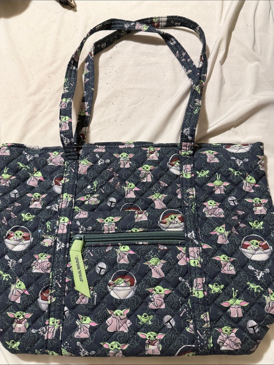 Vera Bradley Handbags - Vera Bradley Quilted Tote with Baby Yoda Print - Black with Green & Pink